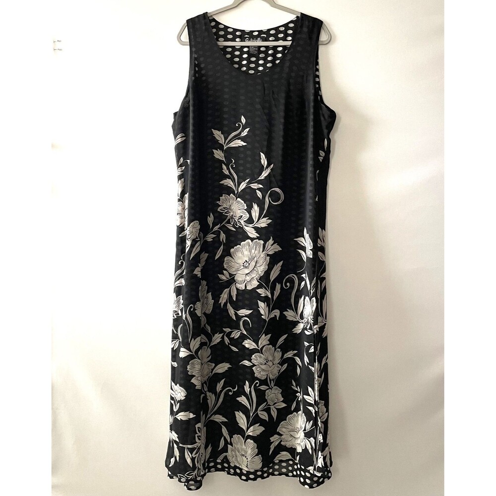 Gabrielle Womens Size 18 Black White Floral Sleeveless Shift Dress Sheer Overlay